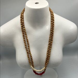 Pair of sandalwood bead necklaces bone and coral z13